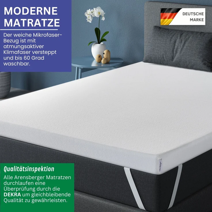 Arensberger Matratzen Topper LUXURY, 90x200cm, Gelschaum und Memory Gel Foam Matratzentopper, waschbar, geeignet für Federkern & Matratzen, Höhe 10cm – Bild 5