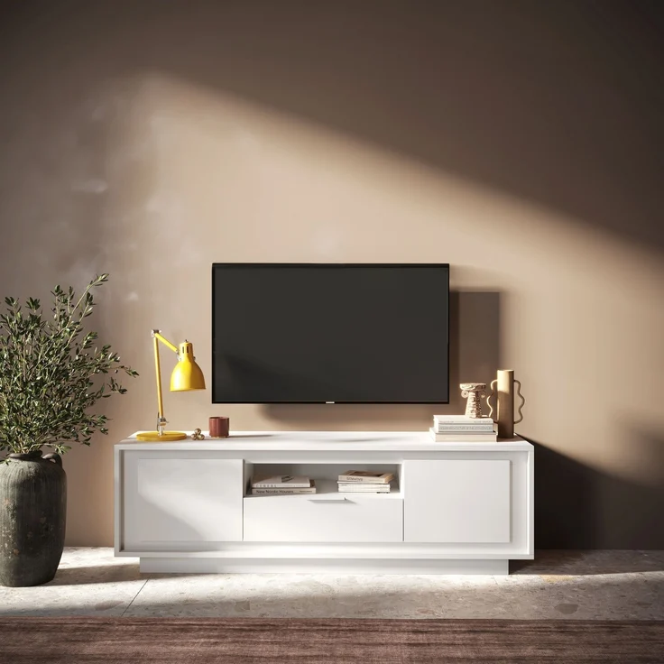 Lowboard >Siena< 2 Türen, 1 Schub, 1 Fach, Weiss Lack matt - 180x58x50 (BxHxT) – Bild 2
