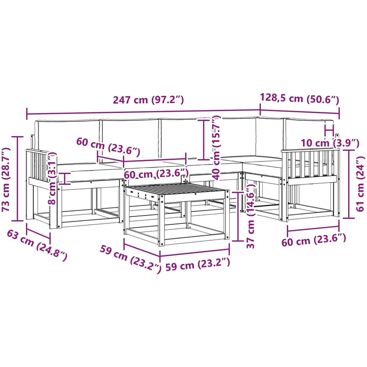 vidaXL Outdoor-Sofagarnitur mit Kissen 6 pcs Natur und Anthrazit 3366425 – Bild 11