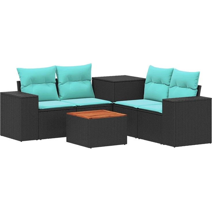 vidaXL Sofa Set 6 stk. Schwarz und Blau Polyrattan und Stahl 3447561 – Bild 2