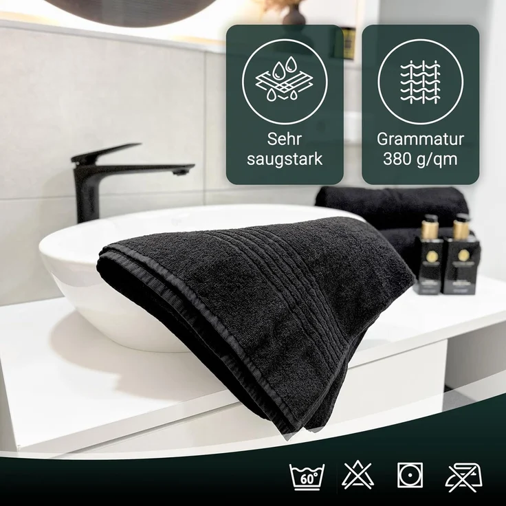 ZOLLNER Duschtuch 5er Set, Baumwolle, 70x140 cm, schwarz – Bild 4
