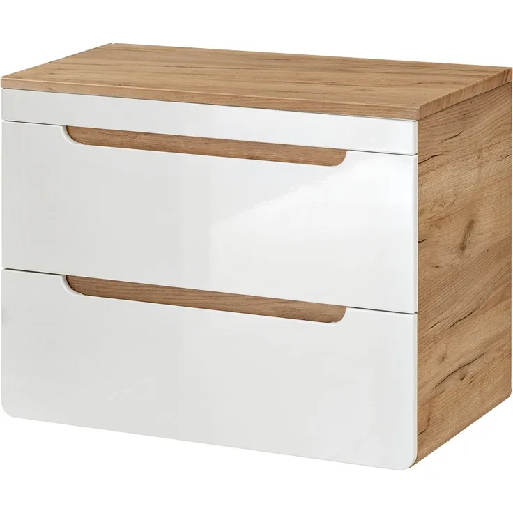 Waschtischunterschrank 81 cm LUTON-56 in Hochglanz weiß mit Wotan Eiche Nb, B/H/T ca. 81/61,5/46 cm
