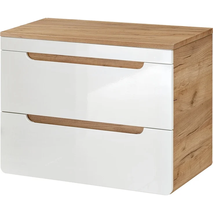 Waschtischunterschrank 81 cm LUTON-56 in Hochglanz weiß mit Wotan Eiche Nb, B/H/T ca. 81/61,5/46 cm – Bild 1