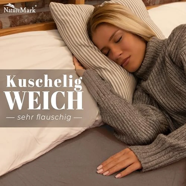 NatureMark Spannbettlaken Winter Thermo Fleece Spannbettlaken, 80% Baumwolle und 20% Polyester, Gummizug: rundum, (1 Stück), 140 x 200 cm bis 160 x 200 cm - Sand – Bild 3