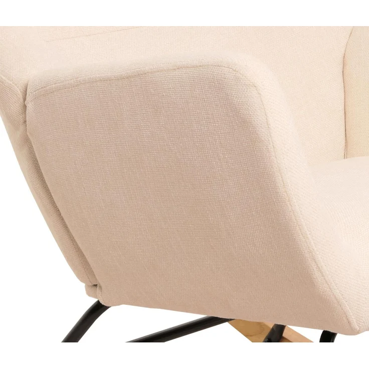 Schaukelstuhl HWC-N13, Schwingstuhl Relaxsessel Fernsehsessel, Massiv-Holz Metall Stoff/Textil 320g/m² ~ creme – Bild 6