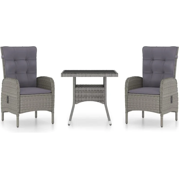 vidaXL 3-tlg. Garten-Essgruppe Poly Rattan und Glas Grau 3058522 – Bild 8