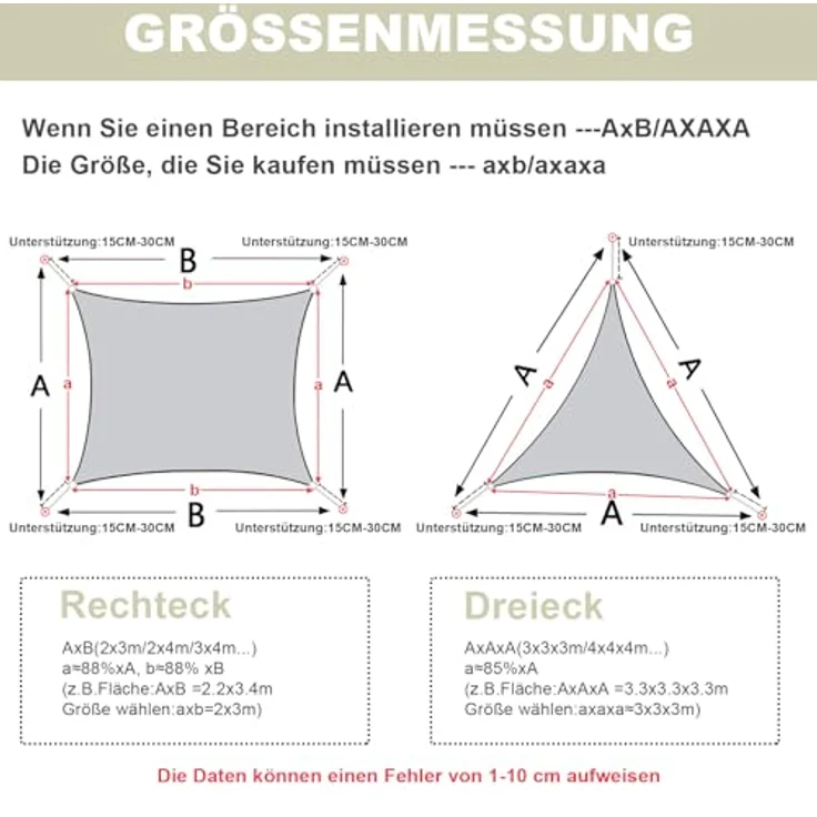AXT SHADE Sonnensegel Wasserdicht Dreieck Rechtwinklig 3 x 3 x 4,25 m Wetterschutz Sonnenschutz PES Polyester mit UV Schutz für Terrasse Balkon Garten-Creme(Wir Machen Sondergrößen) – Bild 7