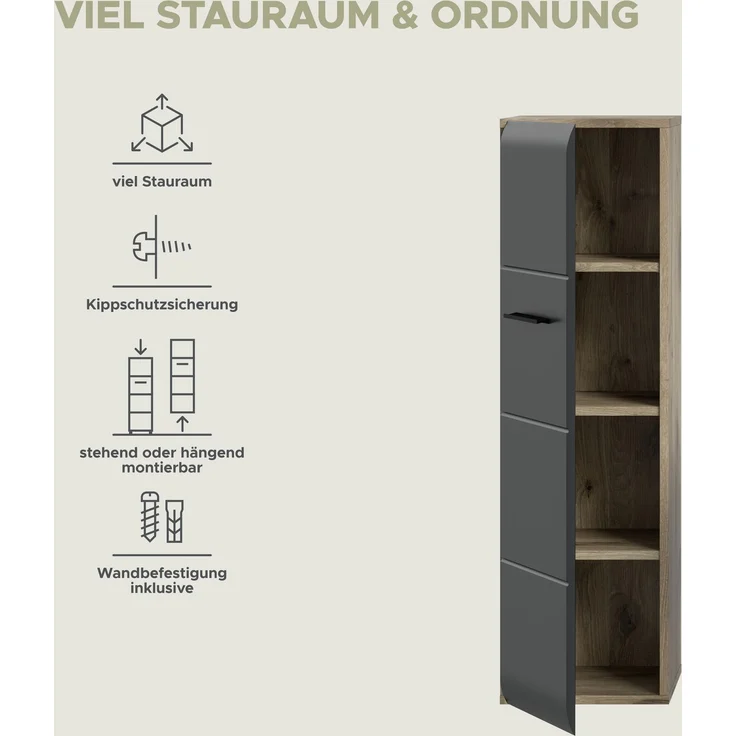 Stauraumtype (B/H/T: 30x106x30 cm) in schwarz matt und Nox Oak Nachbildung – Bild 12
