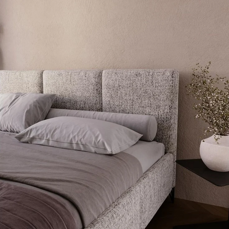 Compleo Polsterbett auf hohen Füße, geflechtartiger Stoff im Retro-Stil, Designerbett – Bild 4