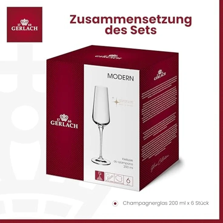 Gerlach 1760 Sektgläser 6 Stück 200 ml Champagnergläser Sektkelche Glas Sektglas Weingläser Spülmaschinenfest Modern – Bild 4