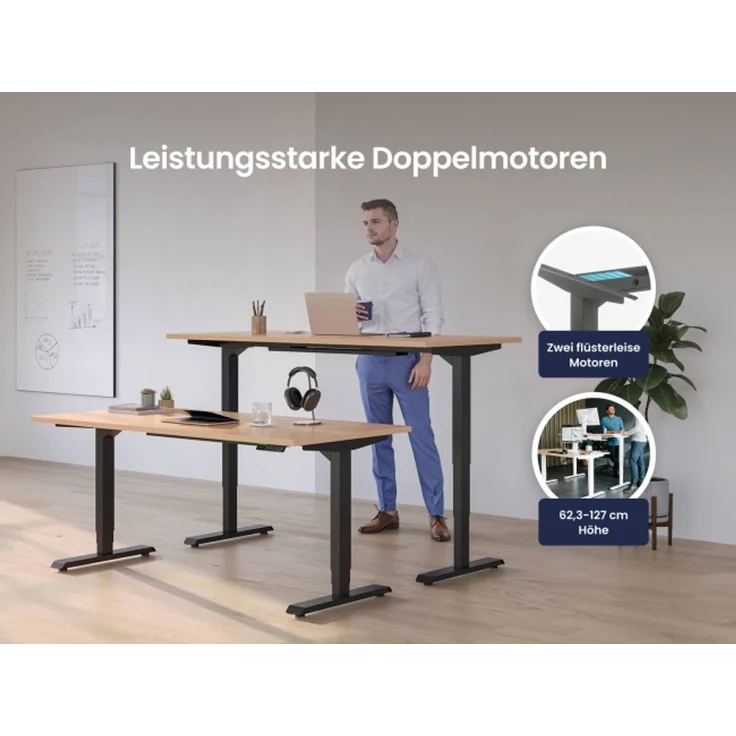 Desktopia Pro X - Elektrisch höhenverstellbarer Schreibtisch / Ergonomischer Tisch mit Memory-Funktion, Eiche Echtholz, Gestell Weiß, 160x80 cm – Bild 6