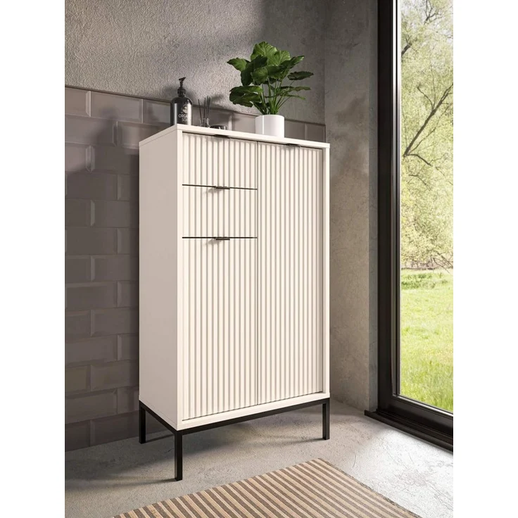moebel-dich-auf Highboard CASTELLO (kaschmir, 2 Türen, 2 Schubkästen), Breite 60 cm, MDF-Fronten mit modernen Riffelungen – Bild 2
