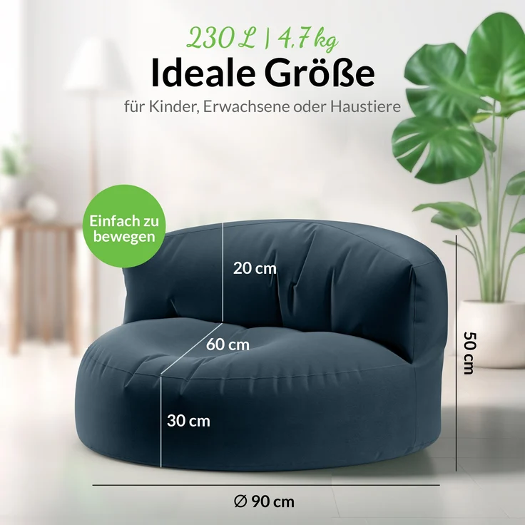 Green Bean® Sitzsack ergonomische Rückenlehne, waschbarer Bezug, mit Füllmaterial dunkelblau, 90x50 cm – Bild 3