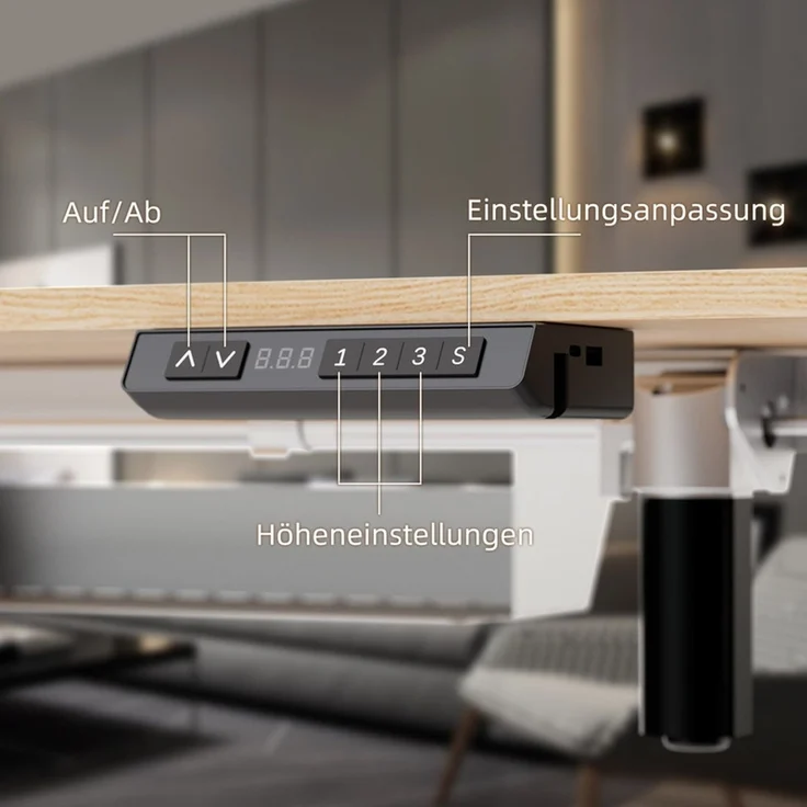 HOMAVO höhenverstellbarer Schreibtisch 60×120 cm, mit Memory- und Anti-Kollisionsfunktion, USB-A- und USB-C-Anschlüssen, Höhe 70–120 cm, Natu – Bild 4