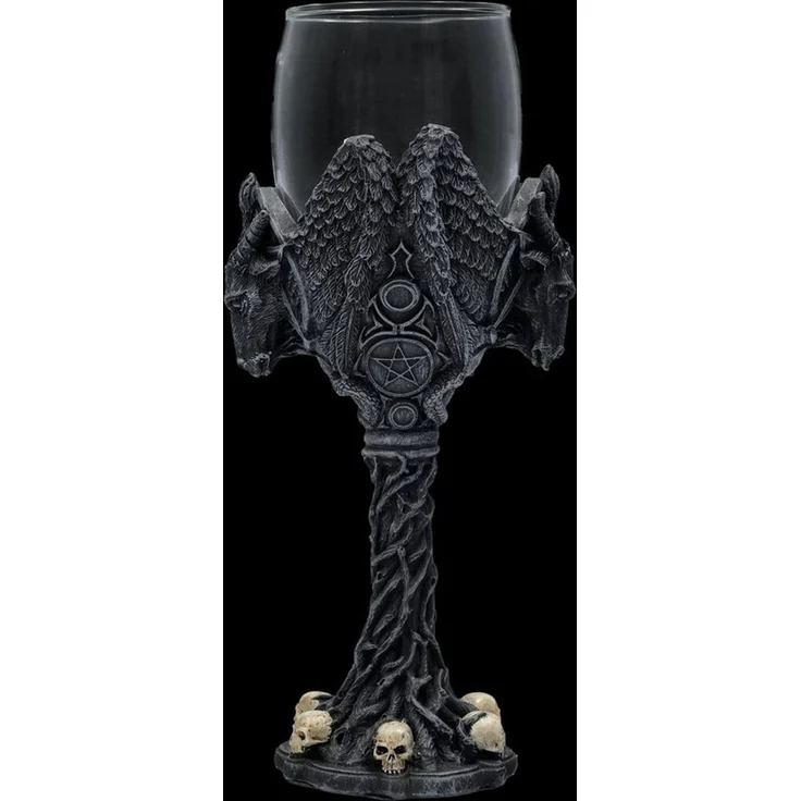 Figuren Shop GmbH Weinglas Weinglas - Geflügelter Baphomet - Gothic Weinbecher Deko Totenkopf, Kunststein, Glas – Bild 4