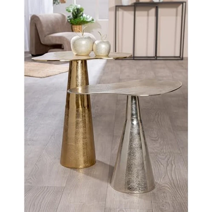 GILDE 2er Set Beistelltisch Organica aus Aluminium - organische Form - metallische Optik - goldfarben/silberfarben - Höhe 59cm x Breite 58cm – Bild 2