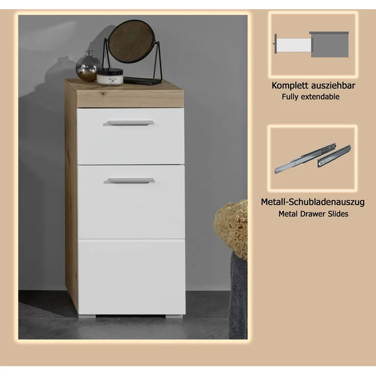 Trendteam 'Amanda' Midischrank, Holz, 79 x 31 x 37 cm, Weiß/Eiche – Bild 11