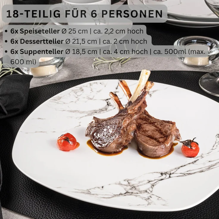 SÄNGER Porzellan Geschirrset Bilgola Marmor, Tafelservice 18 teilig für 6 Personen – Bild 2