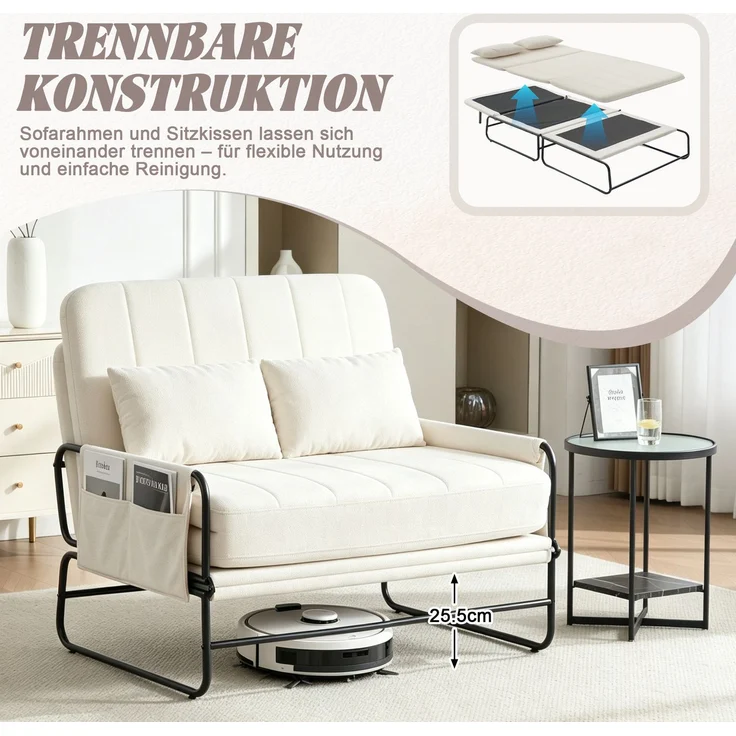 ZUBALIYA Schlafsofa 85x92 cm, mit Stauraum, mit Chenille - Bezug, mit breiten Armlehnen, mit Schaumstoffpolsterung, Beige – Bild 3