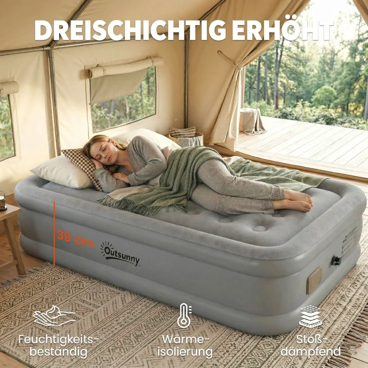 Luftmatratze 1 Person Selbstaufblasendes Luftbett mit integrierter elektrischer Pumpe in 3 Minuten beflockte Oberfläche--Grau--39x97x190cm--YOUDENOVA – Bild 9