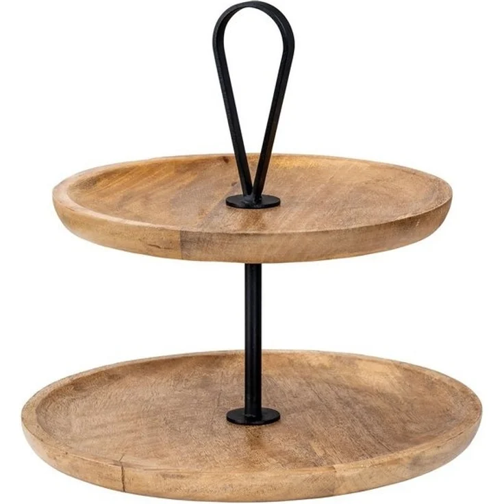 Levandeo® Etagere, Etagere 2 Etagen H35cm Mango Holz Schwarz Natur Servierplatte – Bild 4