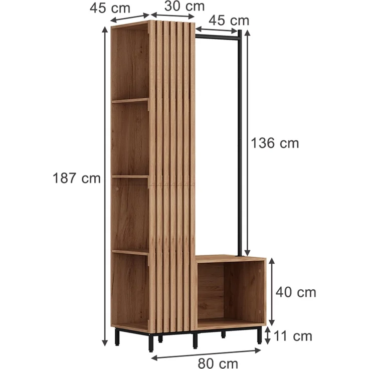 Garderobe Zinto dąb kraft złoty 80 x 187 cm mit 5 Ablagefächern Vicco – Bild 2