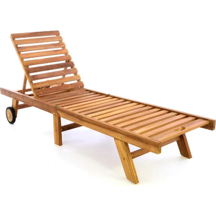 VCM Sonnenliege, klappbar aus hochwertigem Teakholz, 5-fach verstellbare Rückenlehne, 200x57x34cm, mit Gummirollen