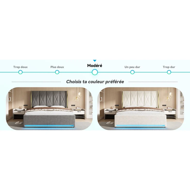 TavilaEcon Boxspringbett Veloursbett mit hohem Kopfteil, Seitentaschen & USB beige Liegefläche 180 × 200 cm – Bild 5