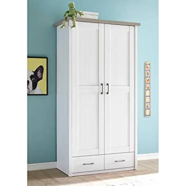 Kleiderschrank >Lebbie< in Pinie-Weiß;Trüffel - 106x201x55cm (BxHxT)