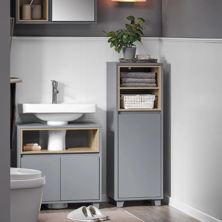 SoBuy BZR146-DG Badezimmer-Hochschrank, Spanplatte, Lackiert, Grau, 35 x 105 x 30 cm – Bild 10