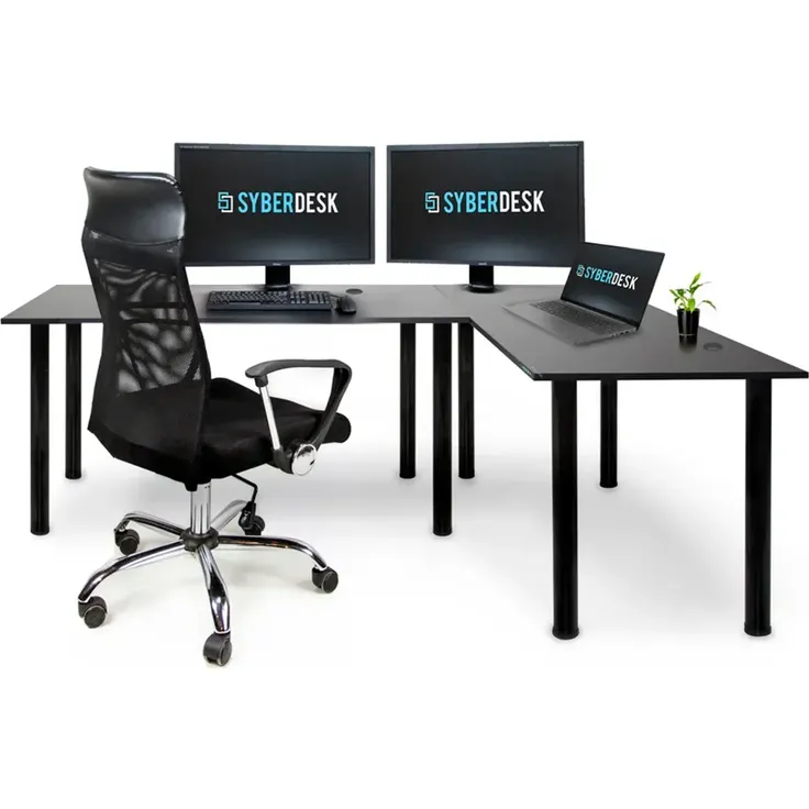 SyberDesk Gaming Pro Eckschreibtisch 197 x 132 cm – großer Computertisch, Eckschreibtisch, Schreibtisch für Büro & Gaming (rechts, schwarz)