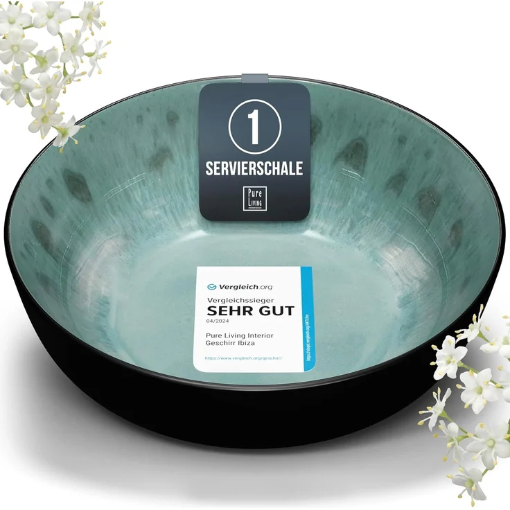 Steingut Servierschüssel Ibiza TESTSIEGER, Traumhafte Mediterrane Salatschüssel, Servierschale - Bowl Schüssel Groß, Salatschale - Pure Living in Salbeigrün – Bild 1