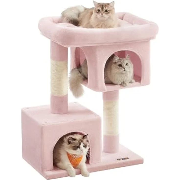 Feandrea Kratzbaum, 84 cm Katzenbaum, L, Katzenhaus für große Katzen bis zu 7 kg, große Plattform, 2 Katzenhöhlen, Sisalstämme, pastellrosa PCT061P01 – Bild 1