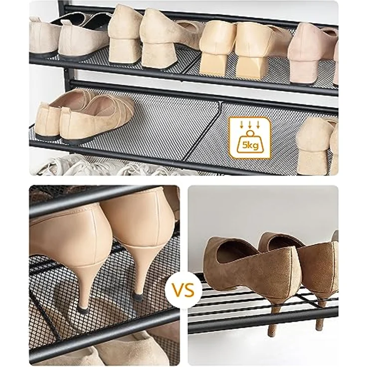 HOOBRO Schuhregal, 5-stöckiges Schuhablage, Schuhschrank, verstellbares Metallgitterregal, Geräumige Oberseite, für 16-20 Paar, Eingang, Korridor, Industrie, vintagebraun-schwarz EBF12XJ01 – Bild 7