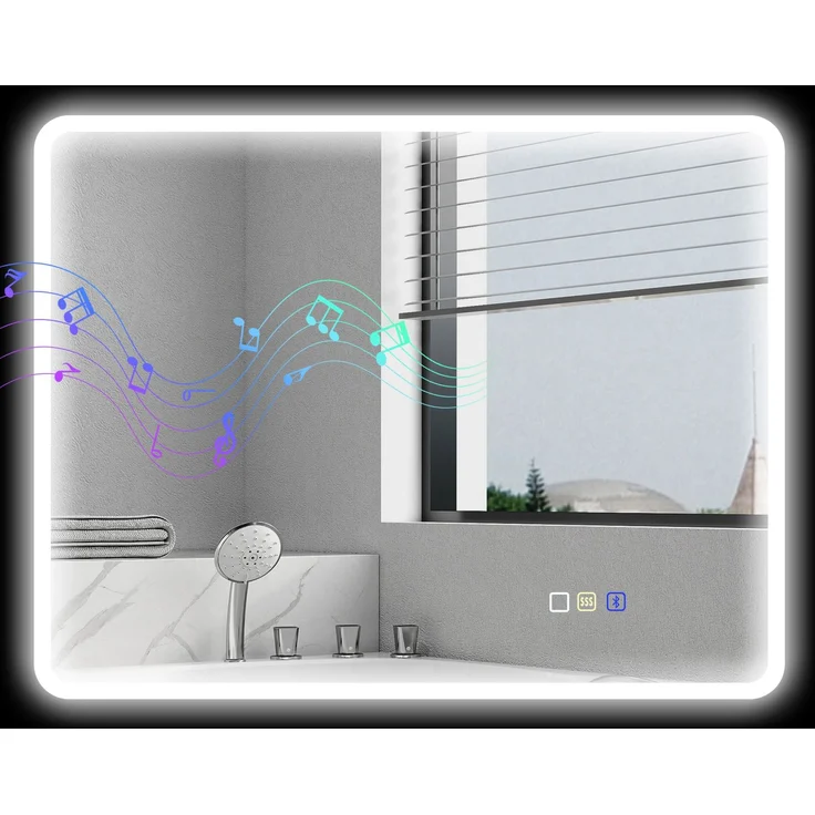 LED-Badezimmerspiegel, Bluetooth-Funktion, anpassbares Licht, Antibeschlag-Funktion--Silber--70x3.5x90cm--YOUDENOVA – Bild 2