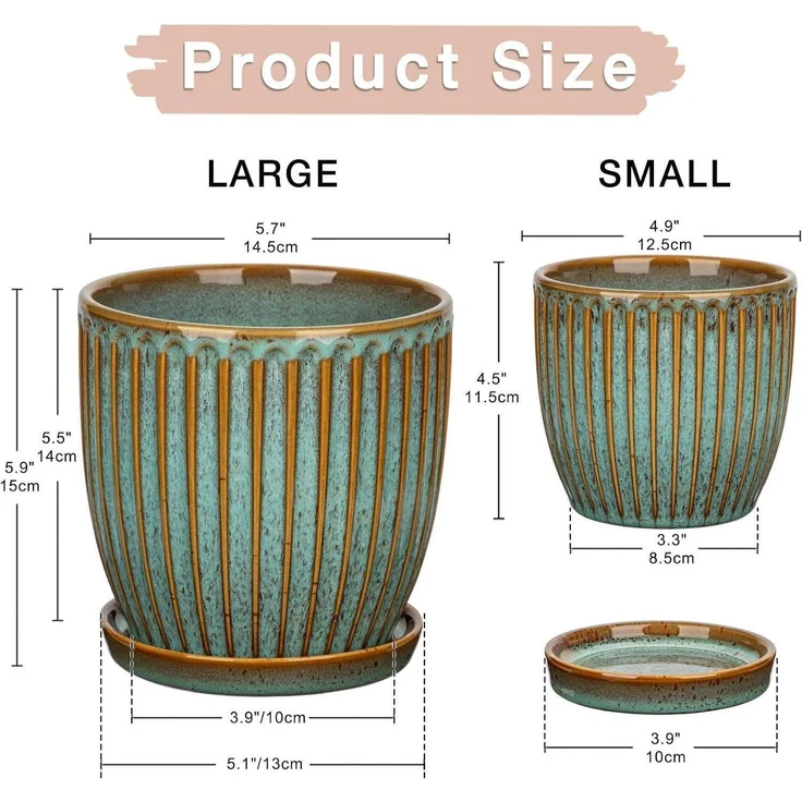 Übertopf 2er Set Keramik Drainageloch Untersetzer 15cm 13cm Dunkelblau – Bild 4