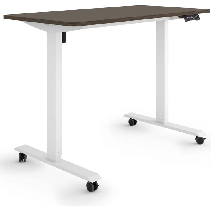 ESMART Germany ETX-121WE 120x60 cm Ebenholz Dekor Ergonomischer Steh-Sitz-Schreibtisch auf Rollen Stufenlos elektrisch höhenverstellbar 78,5-128,5cm 3X Memory Aktivitätserinnerung Soft-Start/Stopp