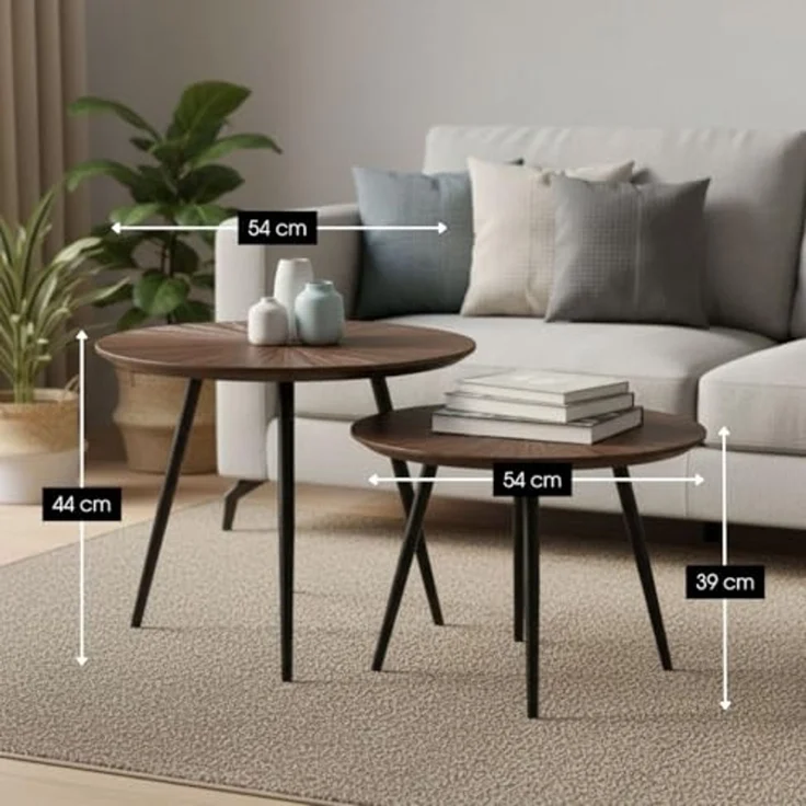 MICA Decorations Dane Beistelltische – Couchtisch Set 2-teilig – Beistelltisch Rund H44 x Ø54 cm – Couchtisch Set aus recyceltem Holz – Beistelltische für Wohnzimmer – Braun – Bild 4
