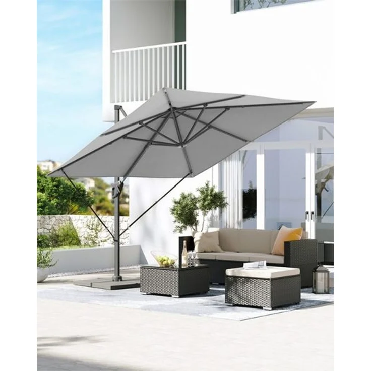 Songmics Sonnenschirm mit Ständer, 360° drehbar, UPF 50+, Hellgrau, 253 x 290 x 290 cm – Bild 2