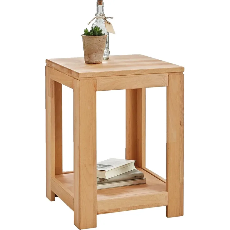 Linea Natura 'OSLO' Beistelltisch quadratisch, Massivholz Kernbuche, 40.5 x 55 x 40.5 cm, mit Ablage