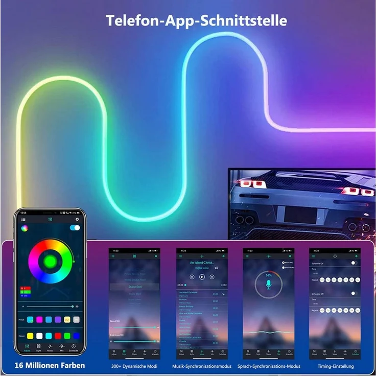 LMaxhome LED Stripe RGBIC 3M Neon LED Streifen APP Steuerung Wasserdichte Smart Lichtband, 20W, Funktioniert mit Alexa und Google Assistant, Flexibler DIY, Party – Bild 2
