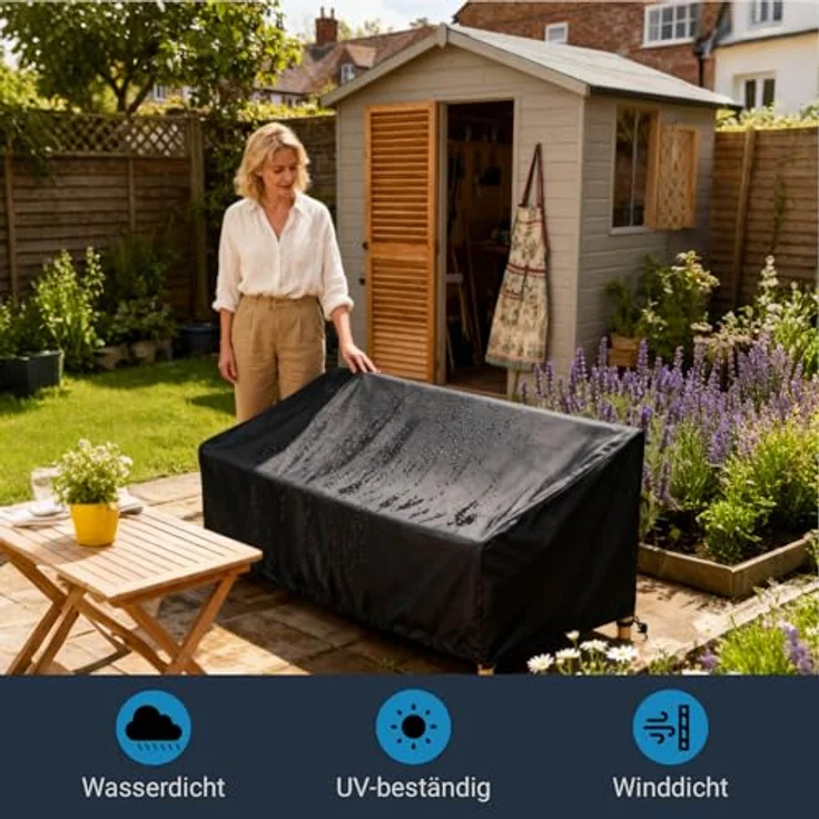 Awnic Gartenbank Abdeckung Hülle für Schutzhülle Abdeckplane Gartenbank Wasserdicht 210D Polyester 2 Sitzer 134 x 70 x 60/88cm – Bild 4
