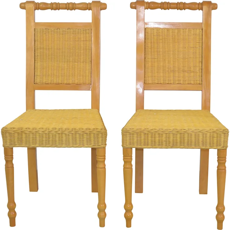 Esszimmerstuhl 2er Set, aus Rattan handgeflochten, beige