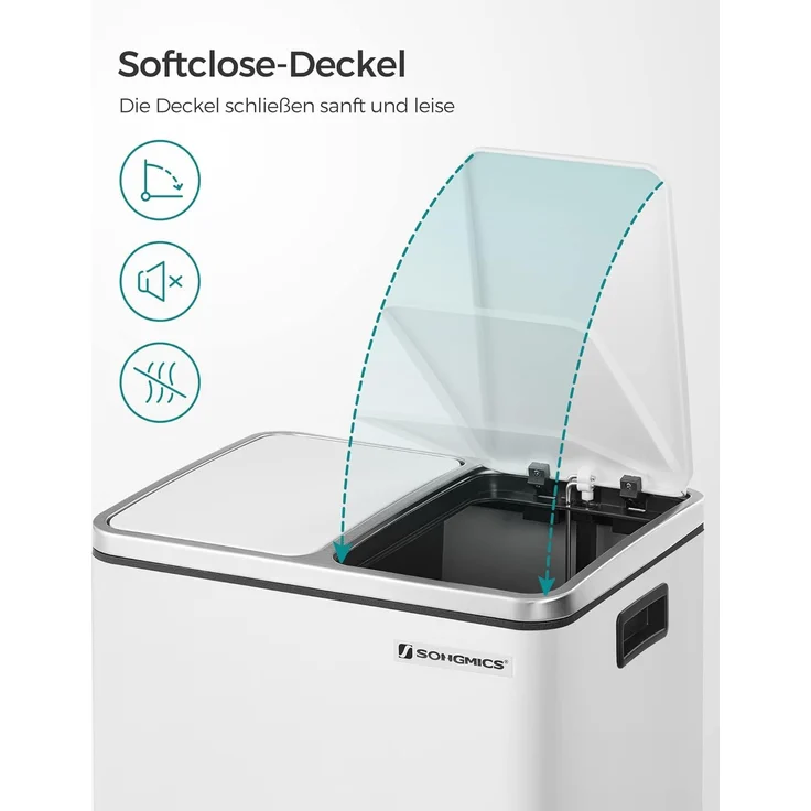Songmics Mülleimer mit Softclose-Deckel, 2x15 Liter, Stahl wolkenweiß, 41 x 31,5 x 47 cm – Bild 4