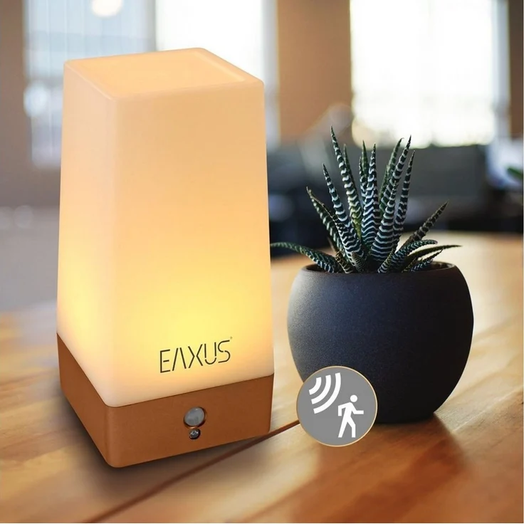 EAXUS LED Tischleuchte Kabllose Nachtlampe im Kupfer/Bronze Look, mit Bewegungssensor & Dämmerungssensor, LED fest integriert, warmweiß, Nachttischleuchte – Bild 2