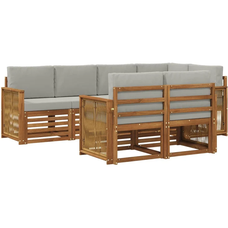 vidaXL Outdoor-Sofagarnitur 7 stk. 7-Sitzer Natur und Hellgrau 3384477 – Bild 2