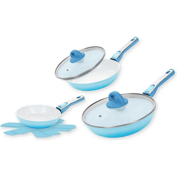 Genius Pfannen-Set Cerafit Revolution Keramik, 20 cm + 24 cm + 28 cm, Design-Glasdeckel, (SET 7tlg)