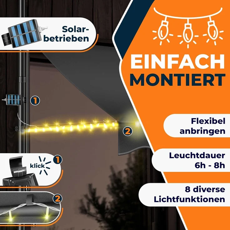 KESSER® Klemmmarkise mit Handkurbel & LED Lichterkette | Balkonmarkise ohne Bohren | Markise UV-beständig höhenverstellbar & wasserabweisend | Sonnenschutz für Balkon Terrasse & Garten Anthrazit, 350cm – Bild 7