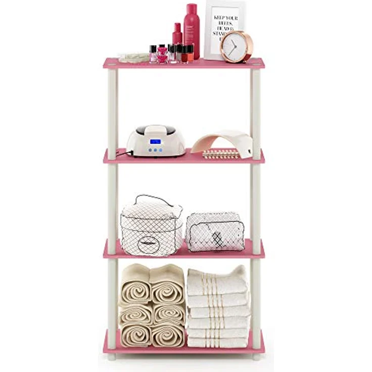 Furinno Regal mit 4 Ablageflächen, holz, Weiß/Rosa, 29. 46x29. 46x109. 85 cm – Bild 7