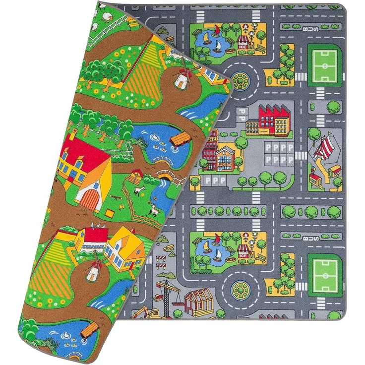 Pergamon Straßenteppich Beidseitig Kinder Spielteppiche für Kinderzimmer und Spielzimmer – Bild 1
